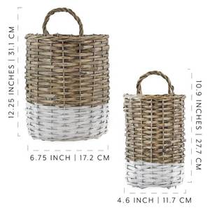 AuldHome Design Wall Hanging Baskets, Gray w White, 2pc Set SmallMedium Wicker Rustic Farmhouse Door