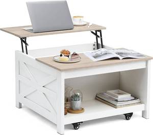 Evajoy Lift Top Coffee Table, Farmhouse Square Center Table with Storage, Dining Table with Hidden Compartment,