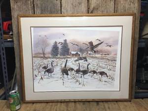 lot 59 image: James Killen Sharing The Land  - Canada Geese Wildlife Print