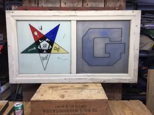 lot 158 image: Vintage MASON Lodge Window - Framed Glass