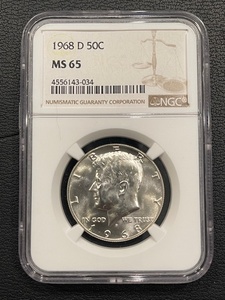 lot 4 image: 1968-D Kennedy Half Dollar NGC MS65