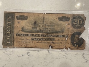 lot 85 image: Confederate States of America $20 Dollar Bill