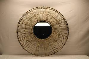 lot 3 image: Round Twine-woven Mirror