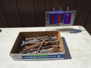Flat of vintage wrenches. As shown.