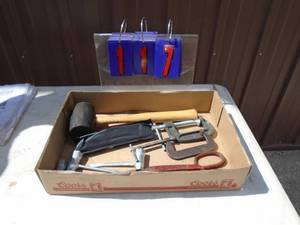Flat of clamps & mallet. As shown.