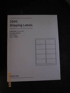 lot 60 image: package of 2500 shipping labels 2 inch x 4 inch