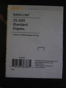 lot 135 image: baseline 25,000 standard staples 5 packs of 5000 per box