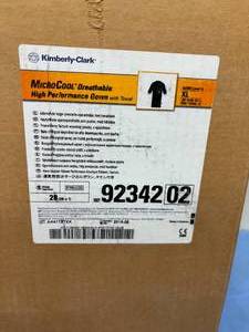 lot 54 image: MSRP $500  2 Cases (28 each per case) NEW Kimberly-Clark 92342 MicroCool Sterile AAMI Level 4 Breathable High-Performance Gowns with Towels - Size XL