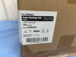 lot 97 image: 1 Case (100 each) NEW MediChoice GZBN4003 4.5 x 4.1 yd 6-Ply 100% Cotton Gauze Bandage Roll - Large