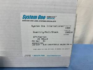 lot 107 image: MSRP $300  1 Case (24 rolls) NEW System One L22-2157 Synthetic All-In-One Sterilization Labels (open box)
