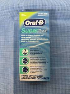 lot 115 image: 1 Case (24 each) NEW Oral-B SuperFloss Pre-Cut Strand Dental Floss - Mint Case Open & Not Complete