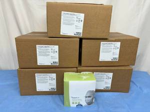 lot 122 image: MSRP $2500  5 Cases (300 each per case) NEW Cardinal Health Level 1 Surgical Mask with Anti-Fog Film Visor and Ties - Green - Expiration 325