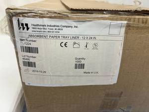 lot 135 image: 1 Case (1000 each) NEW Healthmark Industries Company TL-1224 12 x 24 UnderGuard Form-Fitting Absorbent Paper Sterilization Tray Liners (open box)