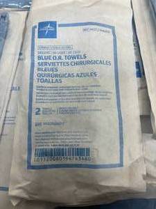 lot 142 image: WOW MSRP $300  Lot of 50 Packages (2 per package) NEW Medline MDT2168202 Sterile Deluxe O.R. Towels - Blue - prewashed and delinted, and are made of highly absorbent 100% cotton