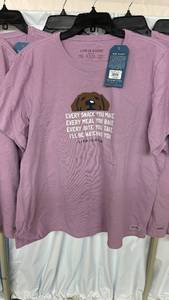 lot 15 image: Lot of 14 NEW Life Is Good T-Shirts with Dog Design in Womens XXL and XXXL in Lavender