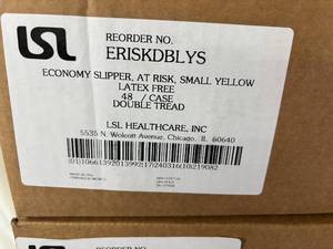 lot 21 image: 4 Cases (48 each per case) NEW LSL ERISKDBLYS Double Thread Latex Free Economy At Risk Slippers - Size Small Yellow