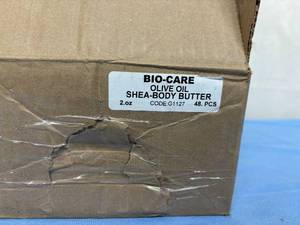 lot 153 image: MSRP $200  1 Case (48 each) NEW BioCare G1127 2 fl. oz. BodyButter Anti-Aging Formula Extra Dry Skin Moisturizer with Olive Oil & Shea Butter