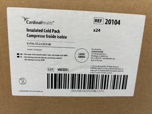lot 165 image: MSRP $500  1 Case (24 each) NEW Cardinal Health 20104 6 x 9 Single-Use Insulated Cold Pack - Size Large