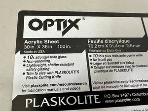 New Sheet of Optix Acrylic Sheets 30 x 36 x .100