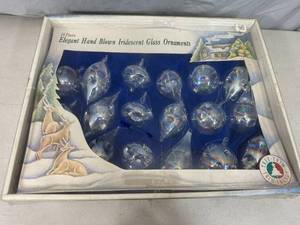 Vintage 18 pc Hand Blown Glass Christmas Ornaments - Iridescent