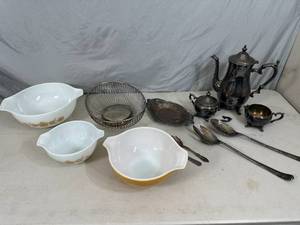 WM Rogers Tea Set, Vintage Pyrex, and More