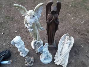 lot 2 image: 7 Large StonePlastic Garden Angels