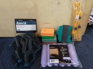lot 31 image: New spring clamps, Sanders, anglecorner rulers, and paint rollers