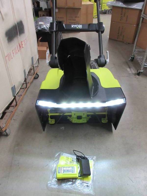 lot 6 image: RYOBI 21 in. 40-Volt Brushless Cordless Electric Snow Blower with Two 5.0 Ah Batteries and Charger Included (Handles need to be tightened) - Works, NEW Low reserve of $300.00 - This is as low as we are going to go