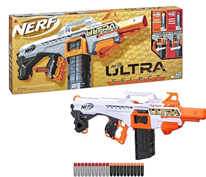 lot 362 image: NERF Ultra Select Fully Motorized Blaster, Fire for Distance or Accuracy, Includes Clips and Darts, Outdoor Games and Toys, Automatic Electric Full Auto Toy Foam Blasters, OPEN BOX,