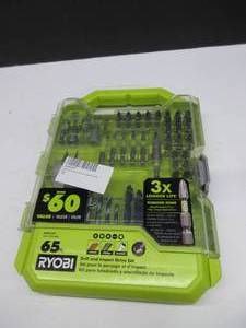 lot 836 image: RYOBI Screwdriver Drill and Impact Drive Bit set (65-Piece) Drive Bits A986501 NEW