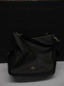lot 845 image: Coach Pennie Shoulder Bag In Signature Canvas BlackBrown SMELLS LIKE PERFUME, NO CROSSBODY STRAP, GOOD CONDITION, USED