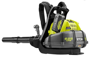 lot 364A image: Ryobi RY40440 40 Volt 145 MPH 625 CFM Cordless Brushless Variable Speed Backpack Leaf Blower with Lithium-Ion Battery and Charge Kit - SLIGHTLY USED, WORKS