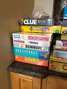 lot 110 image: Various Board Games - Dominos, Clue, Catch Phrase, Guesstures, Cadoo, Hangman, Sorry, Connect Four and MORE
