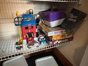 lot 171 image: Board Games Monopoly Junior, UpWords, Spelling Bee, Robot Toys, Cars, Playskool Firehouse and others