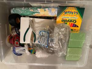 lot 185 image: Variety of Craft Supplies and Construction Paper. Paint Brushes, Markers, Thread and More