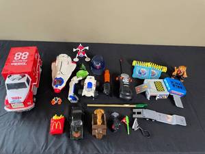 lot 179 image: Toy Fire Truck, Toy Space Ship, Various Play Toys and Accessories