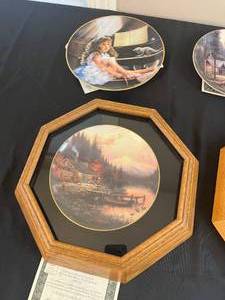 lot 205 image: Thomas Kinkade Collectible Plates w COAs (2 Framed). Barefoot Child Collection Plate w COA