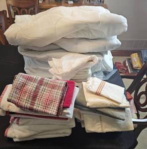lot 242 image: Lot of Holiday Hand Towels, Pillowcases, 2 Mattress Pads, Shower Curtain, Misc Hand Towels