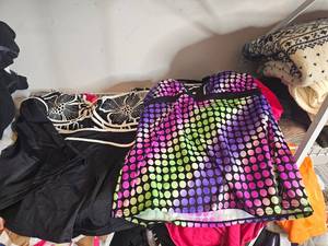 lot 326 image: Lot of 4 Womens One Piece Swim Suits SZ L, Two 2 PC Swim Tops w Matching Bottoms (1 Set w Tag), 1 Swim Top