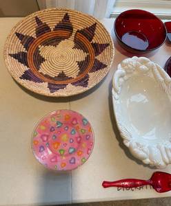 lot 206 image: Beautiful Red Glass Various Dishware and Serving Bowls