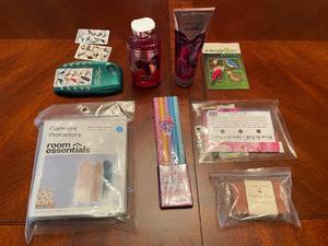 lot 248 image: Pkg of 2 Garment Protectors, Straws, Bath & Body Works Body Cream & Gel, Goats Milk Soap, ETC