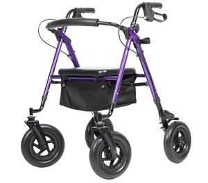 lot 22 image: ELENKER All-Terrain Rollator Walker with 10 Rubber Wheels, Padded Seat & Backrest, Under-seat Basket for Seniors, Purple