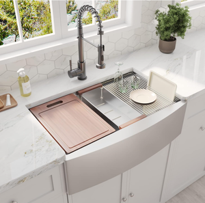 lot 24 image: Stainless Steel Farmhouse Sink 30-inch, Handmade R10 Radius Corners Off-set Drain Farm Sink (Stainless Steel, 30 x 22 x 9)