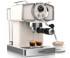 lot 37 image: Espresso Coffee Machine 20 Bar, Retro Espresso Maker with Milk Frother Steamer Wand for Cappuccino, Latte, Macchiato, Vintage White