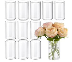 lot 150 image: Lot of 12, Glass Cylinder Vases for Centerpieces, 6 Inch Tall