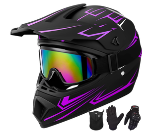 lot 152 image: Youth Kids Motocross Helmet Full Face with Gloves Goggles Mask 4Pcs Set - DOT Approved, Size Medium