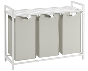 lot 233 image: VASAGLE Laundry Hamper, Laundry Sorter with 3 Pull-Out and Removable Bags, 36.4 x 13 x 28.4 Inches, White