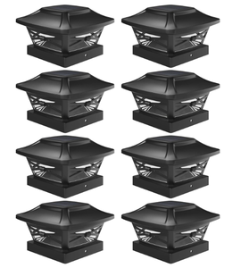 lot 277 image: Davinci Lighting Renaissance Solar Outdoor Post Cap Lights - Includes Bases for 4x4 5x5 6x6 Posts - Bright LED Light - Slate Black (8 Pack)