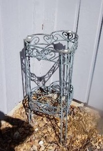 lot 10 image: Two-Tier Green Wrought Iron Heart Shaped Plant Stand