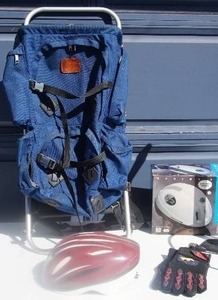lot 20 image: High Quality Mountain Climbing Hiking Camping External Frame Back Pack, Bicycle Helmets Etc.
